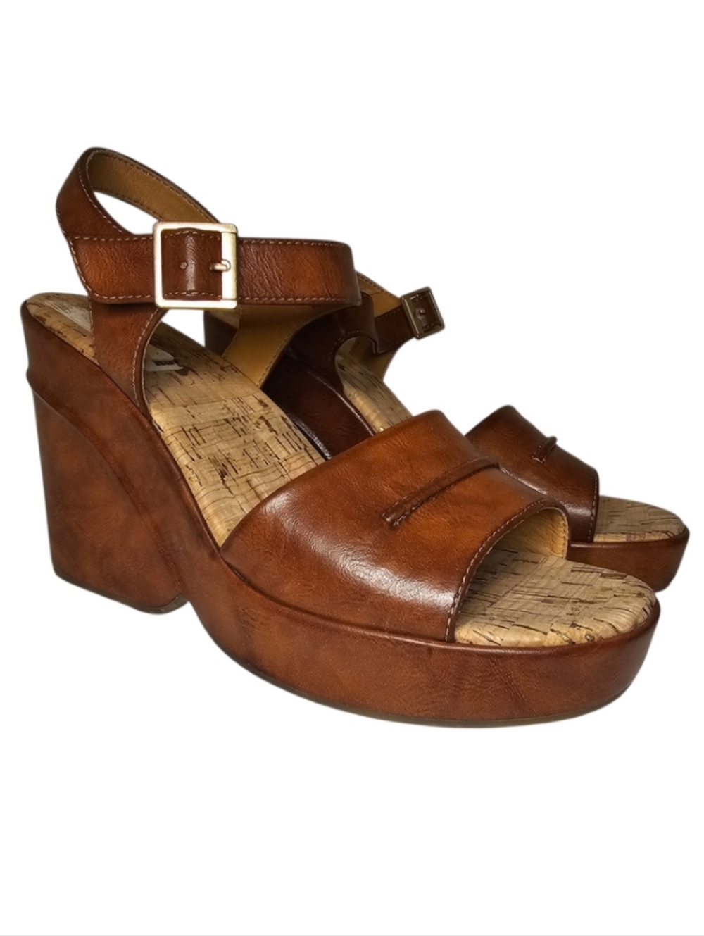 Korks Bardot Cork Wedge Heels Size 9 Platform Sandals Vegan Minimalist Boho